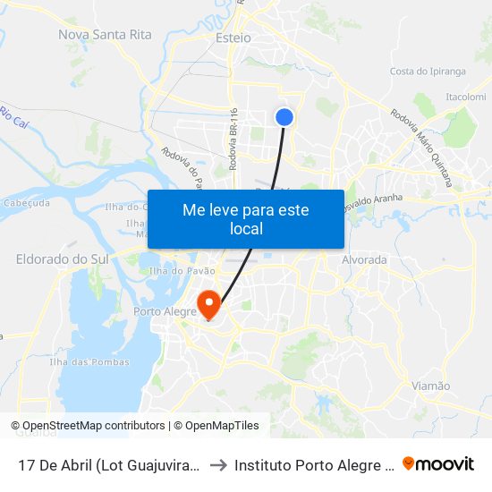 17 De Abril (Lot Guajuviras) - Brigada Militar to Instituto Porto Alegre Unidade Central map