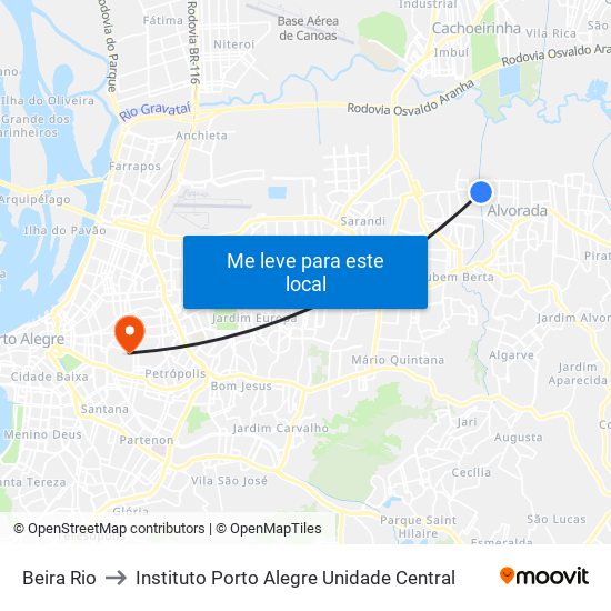 Beira Rio to Instituto Porto Alegre Unidade Central map