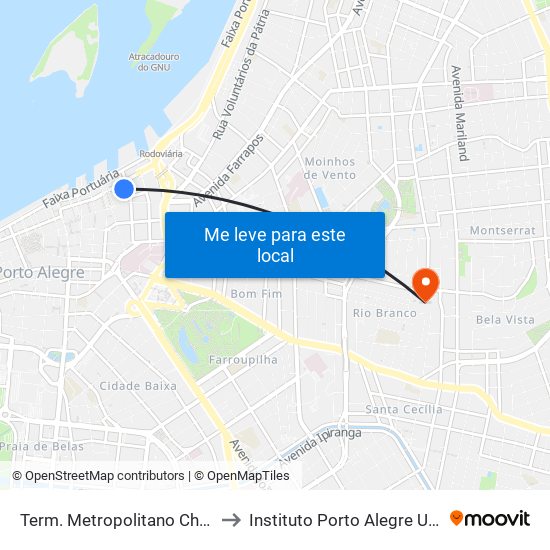 Term. Metropolitano Chaves Barcellos to Instituto Porto Alegre Unidade Central map