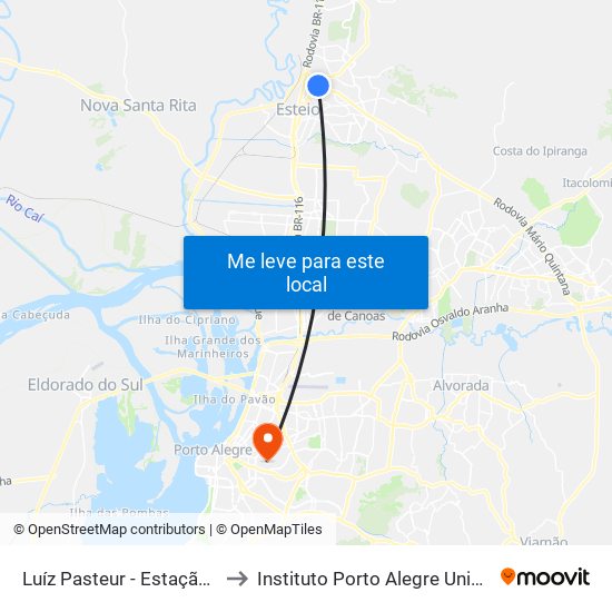 Luíz Pasteur - Estação Trensurb to Instituto Porto Alegre Unidade Central map