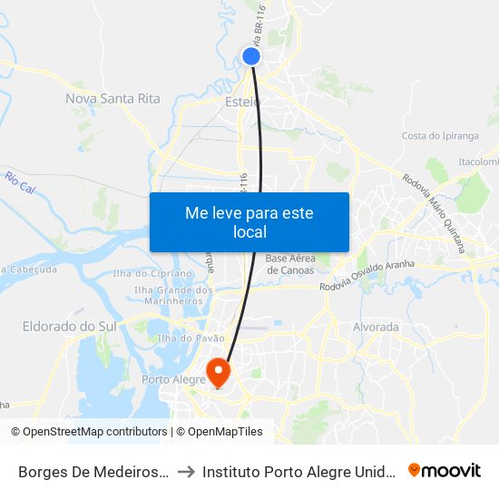 Borges De Medeiros - Ambev to Instituto Porto Alegre Unidade Central map