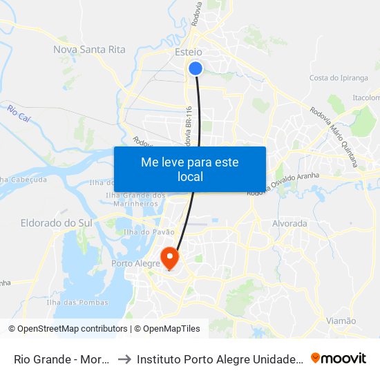 Rio Grande - Morada 1 to Instituto Porto Alegre Unidade Central map