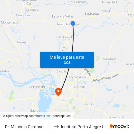 Dr. Maurício Cardoso - Hospital Regina to Instituto Porto Alegre Unidade Central map