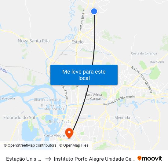 Estação Unisinos to Instituto Porto Alegre Unidade Central map