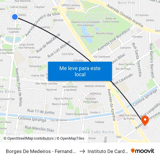 Borges De Medeiros - Fernando Machado to Instituto De Cardiologia map
