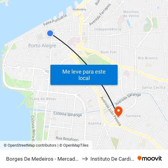 Borges De Medeiros - Mercado Público to Instituto De Cardiologia map