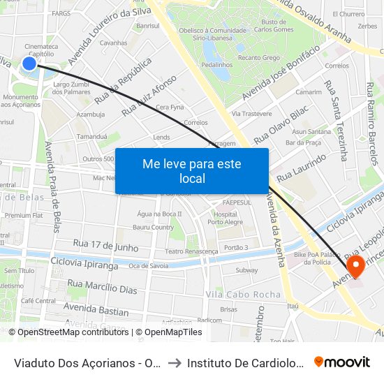 Viaduto Dos Açorianos - Oab to Instituto De Cardiologia map