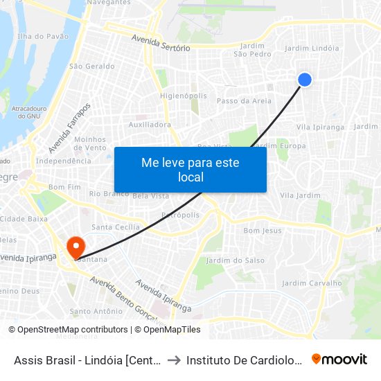 Assis Brasil - Lindóia [Centro] to Instituto De Cardiologia map