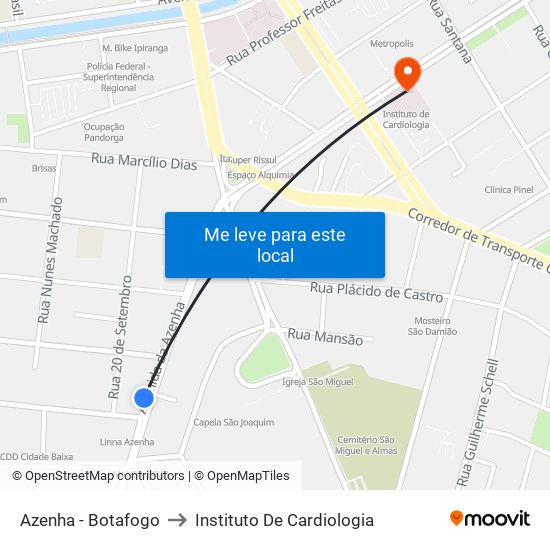 Azenha - Botafogo to Instituto De Cardiologia map