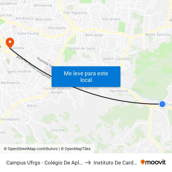 Campus Ufrgs - Colégio De Aplicação Bc to Instituto De Cardiologia map