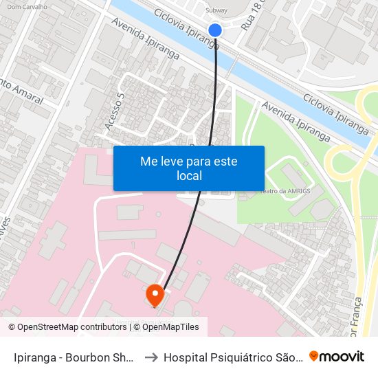 Ipiranga - Bourbon Shopping to Hospital Psiquiátrico São Pedro map