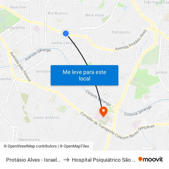 Protásio Alves - Israelita Cb to Hospital Psiquiátrico São Pedro map