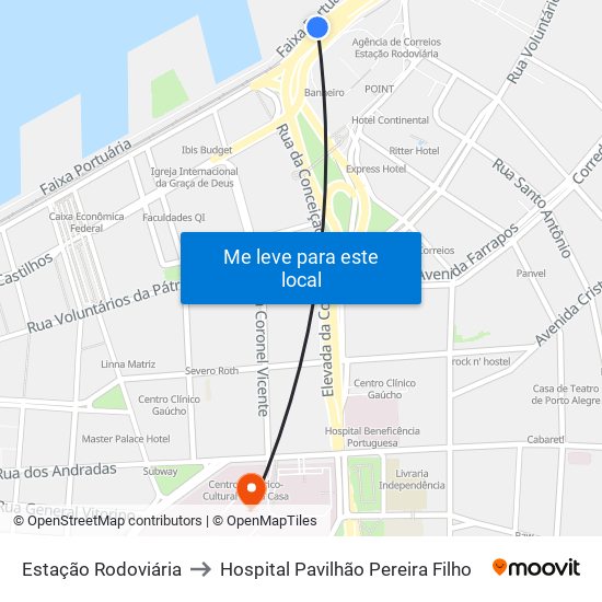 Estação Rodoviária to Hospital Pavilhão Pereira Filho map