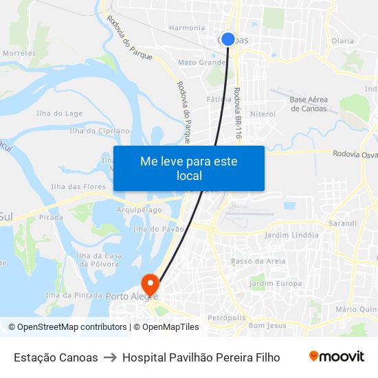 Estação Canoas to Hospital Pavilhão Pereira Filho map