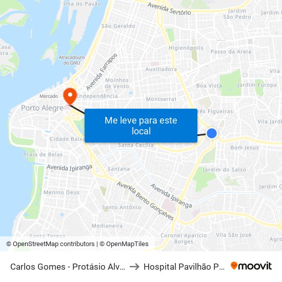 Carlos Gomes - Protásio Alves Sn (Piso 1) to Hospital Pavilhão Pereira Filho map