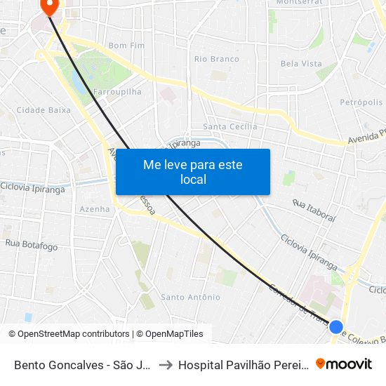 Bento Goncalves - São Jorge Cb to Hospital Pavilhão Pereira Filho map