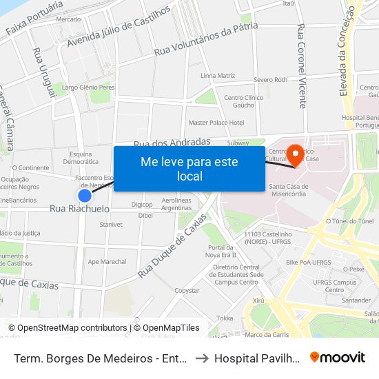 Term. Borges De Medeiros - Entre Riachuelo E Salgado Filho to Hospital Pavilhão Pereira Filho map