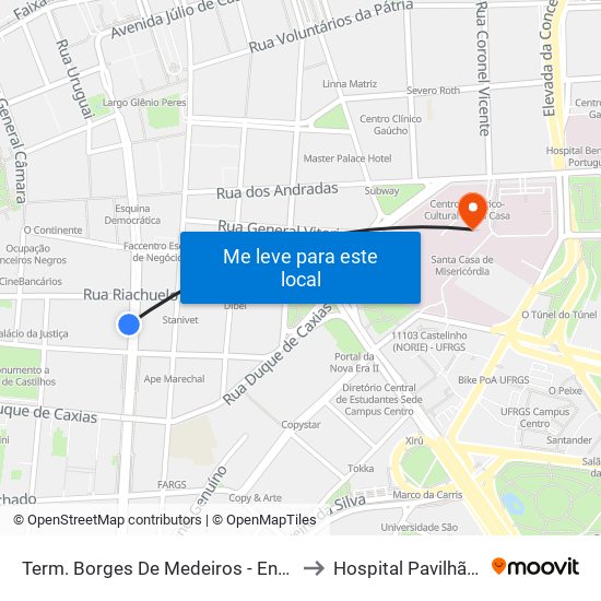 Term. Borges De Medeiros - Entre Riachuelo E Jerônimo to Hospital Pavilhão Pereira Filho map