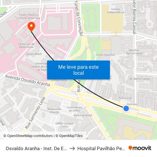 Osvaldo Aranha - Inst. De Educação Bc to Hospital Pavilhão Pereira Filho map