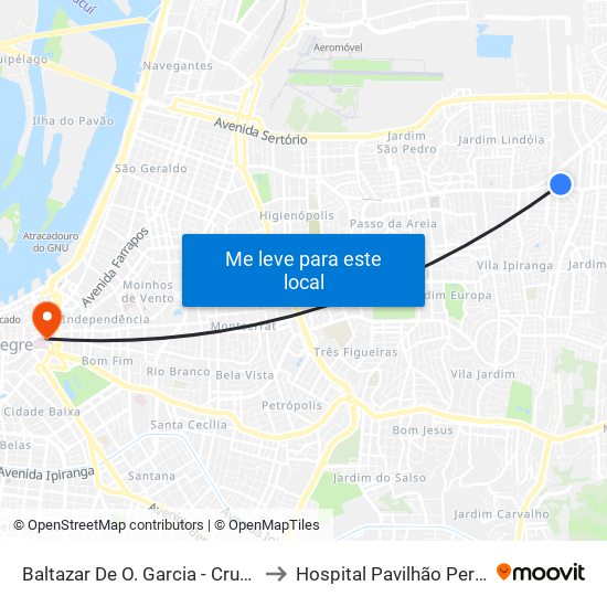 Baltazar De O. Garcia - Cruz Jobim Bc to Hospital Pavilhão Pereira Filho map