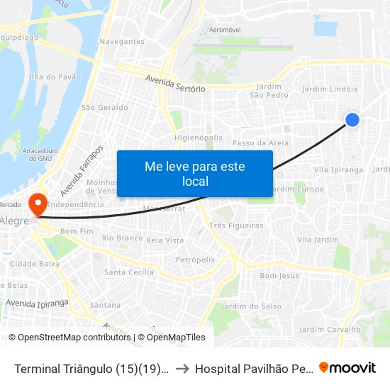 Terminal Triângulo (15)(19)(23)(27)(31) to Hospital Pavilhão Pereira Filho map