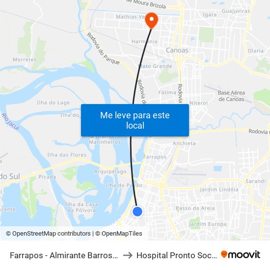 Farrapos - Almirante Barroso (Fora Do Corredor) to Hospital Pronto Socorro De Canoas map