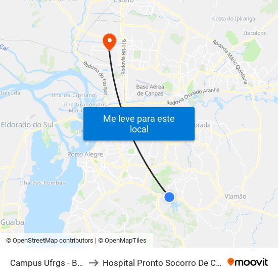 Campus Ufrgs - Bento to Hospital Pronto Socorro De Canoas map