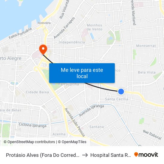 Protásio Alves (Fora Do Corredor) to Hospital Santa Rita map