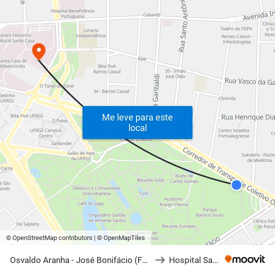 Osvaldo Aranha - José Bonifácio (Fora Do Corredor) to Hospital Santa Rita map