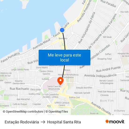 Estação Rodoviária to Hospital Santa Rita map
