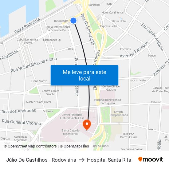 Júlio De Castilhos - Rodoviária to Hospital Santa Rita map