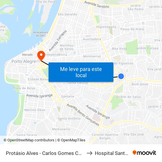 Protásio Alves - Carlos Gomes Cb (Piso 3) to Hospital Santa Rita map