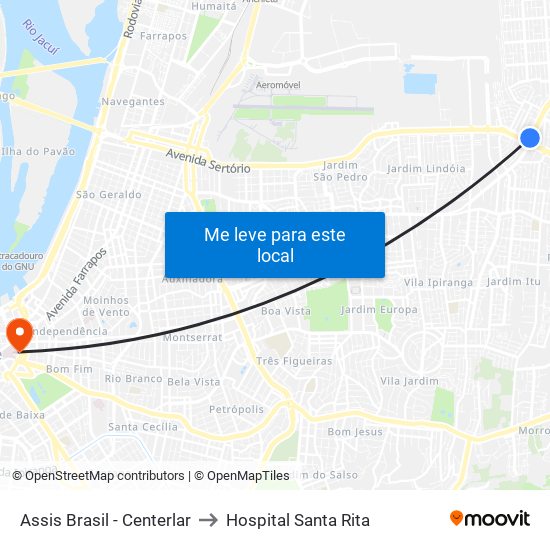 Assis Brasil - Centerlar to Hospital Santa Rita map