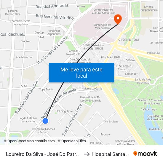 Loureiro Da Silva - José Do Patrocínio to Hospital Santa Rita map