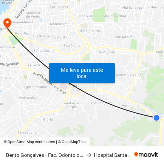 Bento Gonçalves - Fac. Odontologia Cb to Hospital Santa Rita map