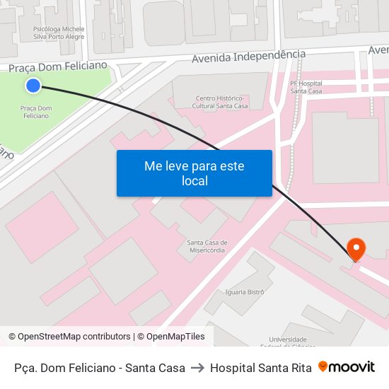 Pça. Dom Feliciano - Santa Casa to Hospital Santa Rita map