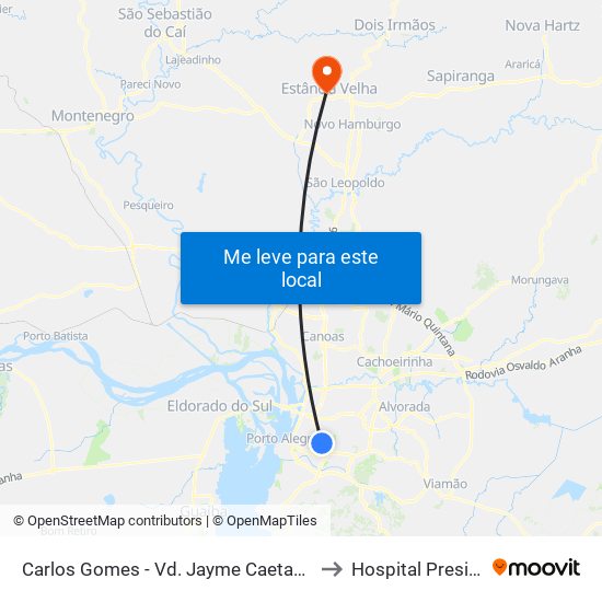 Carlos Gomes - Vd. Jayme Caetano Braun Ns (Piso Superior) to Hospital Presidente Vargas map