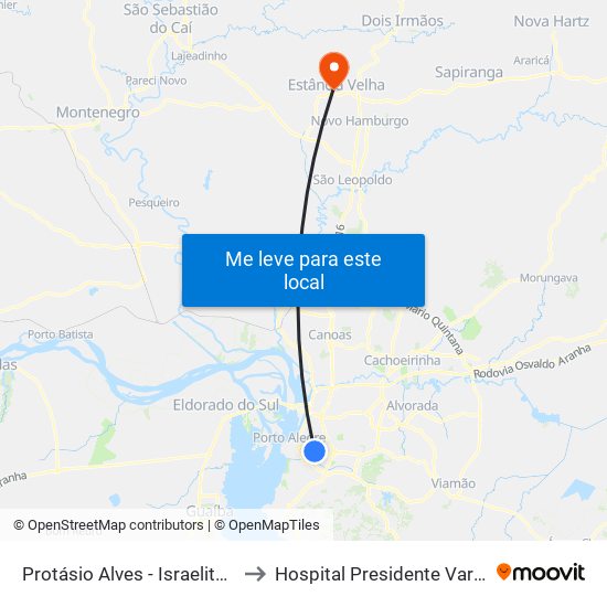 Protásio Alves - Israelita Cb to Hospital Presidente Vargas map