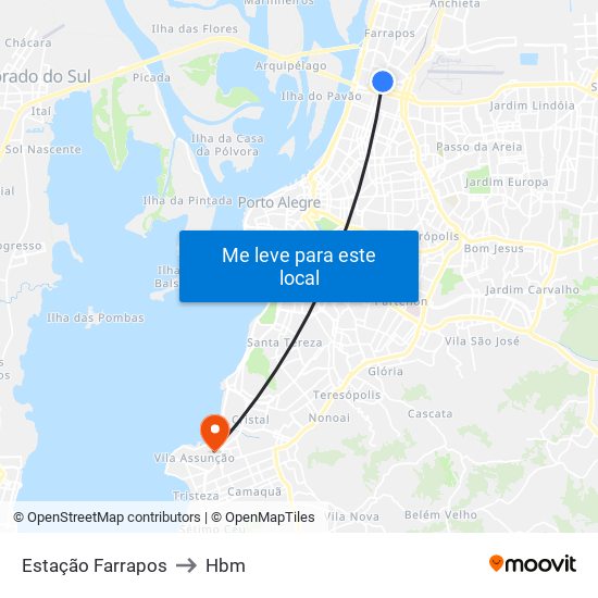 Estação Farrapos to Hbm map