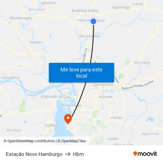 Estação Novo Hamburgo to Hbm map