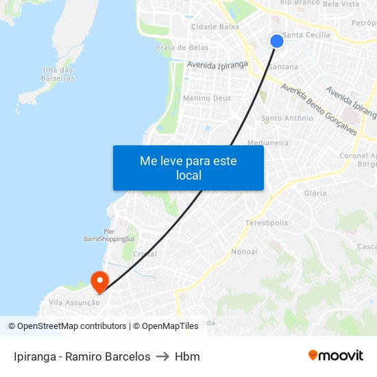 Ipiranga - Ramiro Barcelos to Hbm map