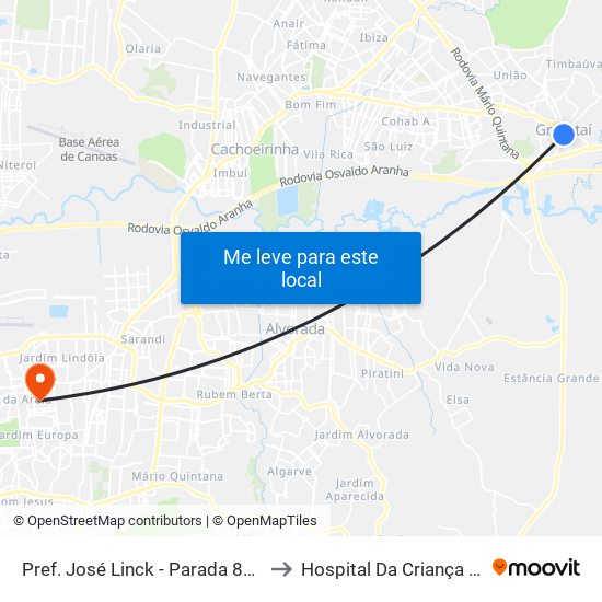 Pref. José Linck - Parada 82 (Rodoviária) to Hospital Da Criança Conceição map