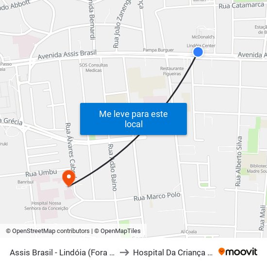 Assis Brasil - Lindóia (Fora Do Corredor) to Hospital Da Criança Conceição map