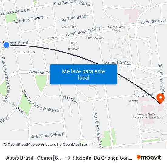 Assis Brasil - Obirici [Centro] to Hospital Da Criança Conceição map