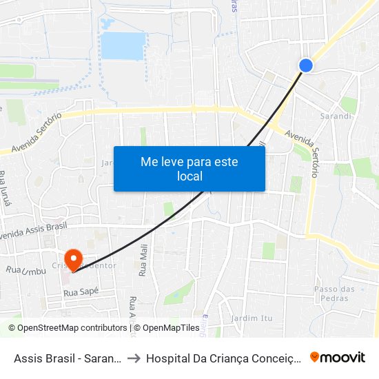 Assis Brasil - Sarandi to Hospital Da Criança Conceição map