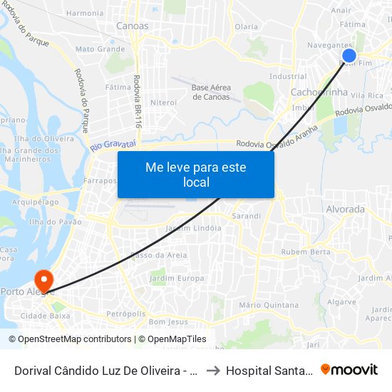 Dorival Cândido Luz De Oliveira - Parada 59 to Hospital Santa Clara map