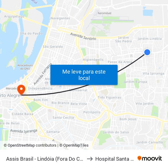 Assis Brasil - Lindóia (Fora Do Corredor) to Hospital Santa Clara map