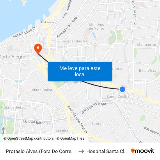 Protásio Alves (Fora Do Corredor) to Hospital Santa Clara map