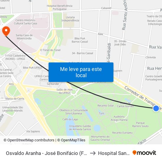 Osvaldo Aranha - José Bonifácio (Fora Do Corredor) to Hospital Santa Clara map