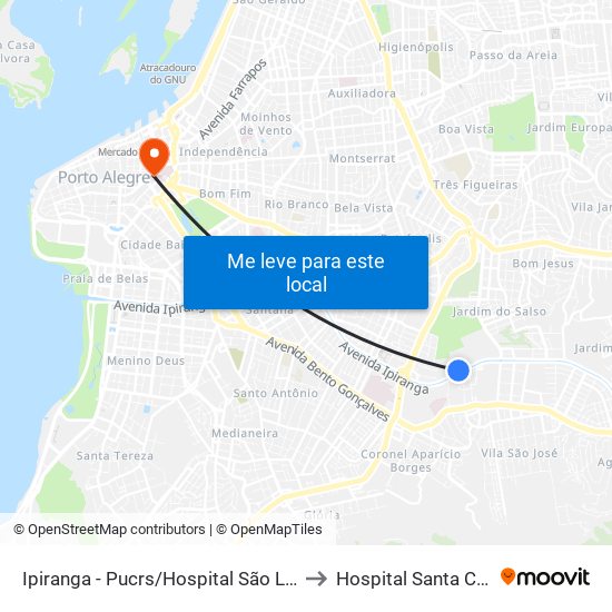 Ipiranga - Pucrs/Hospital São Lucas to Hospital Santa Clara map